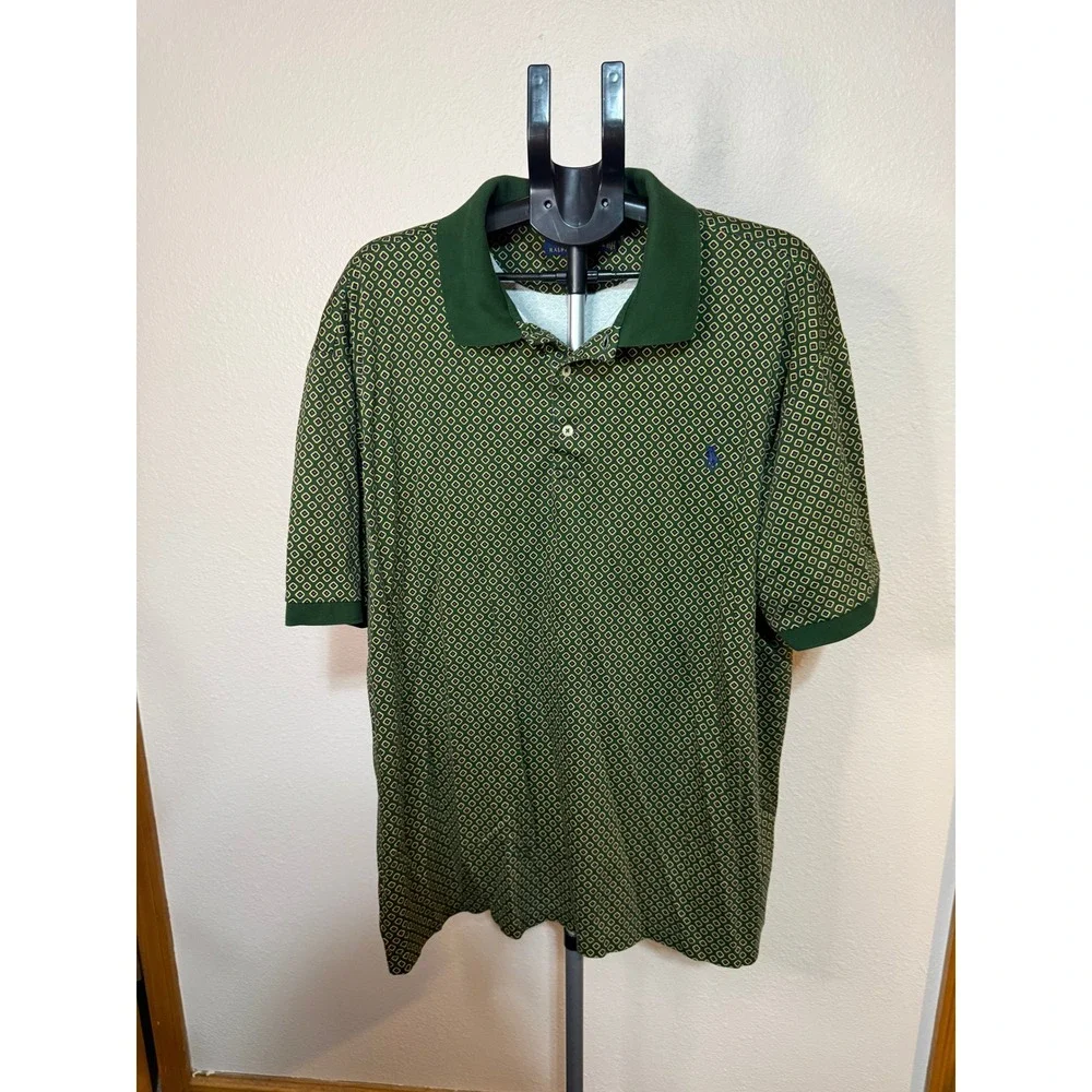 Polo Ralph Lauren Mens 2XLT Green Geometric Diamond Print Polo Shirt Tall